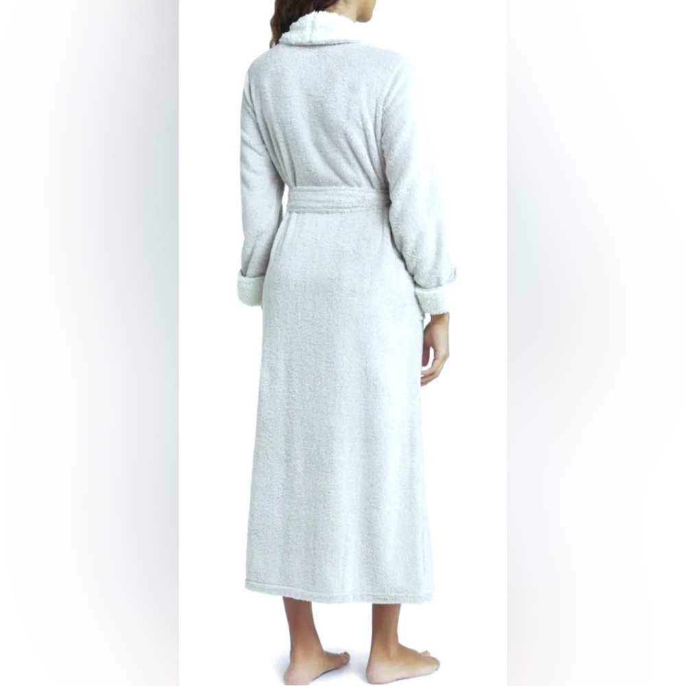 Natori Plush Robe Faux Shearling Collar & Cuffs Long Length Heather grey Size S